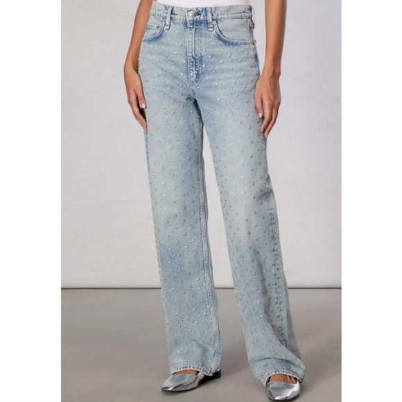 Rag & Bone The Shea High Rise Relaxed Pearl Embellished Jeans New Size 27 - Picture 3 of 15